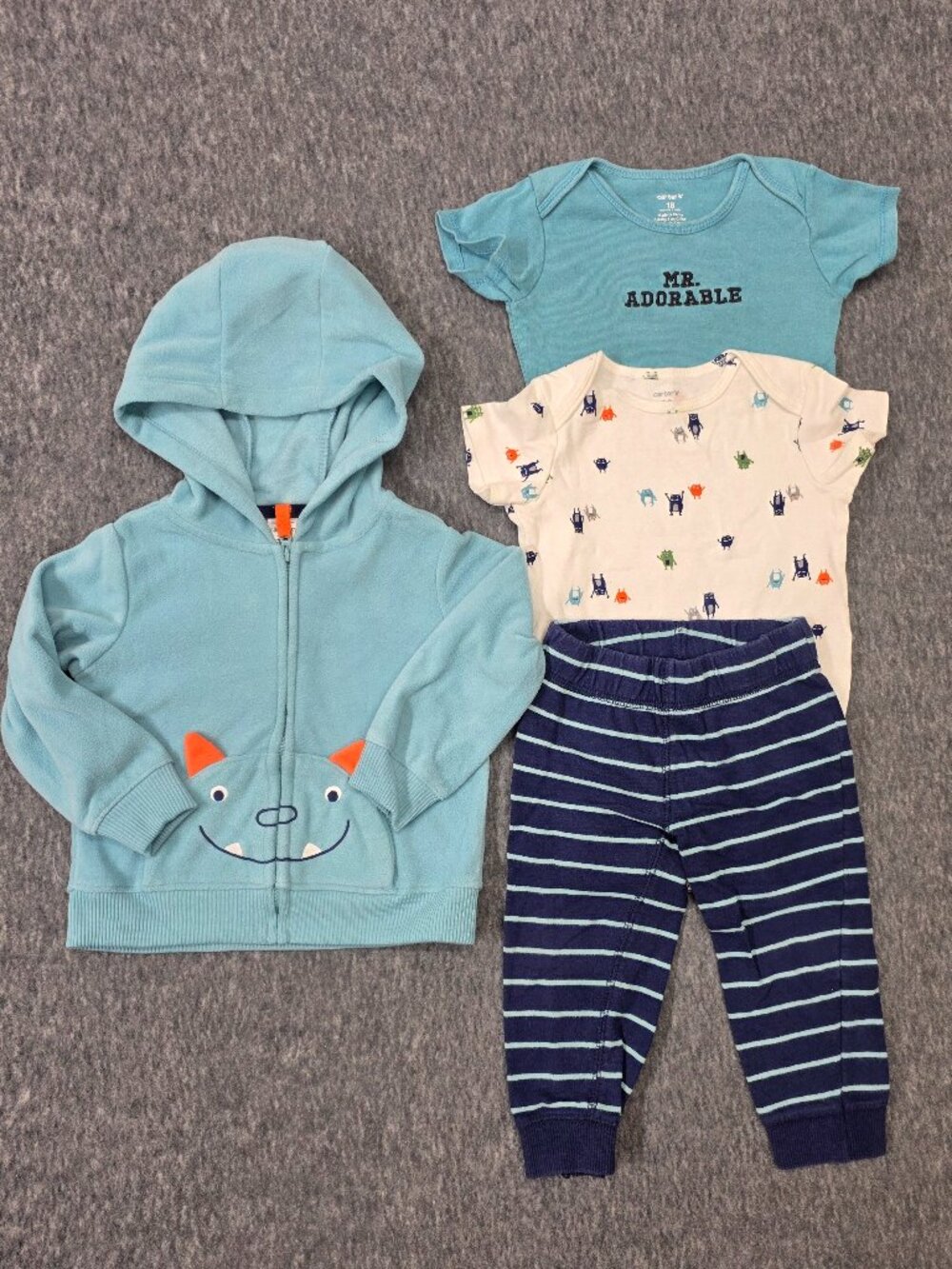 Carter's Baby Boys 18M 4 Piece Outfit Bundle Hoodie Bodysuits Pants Monster